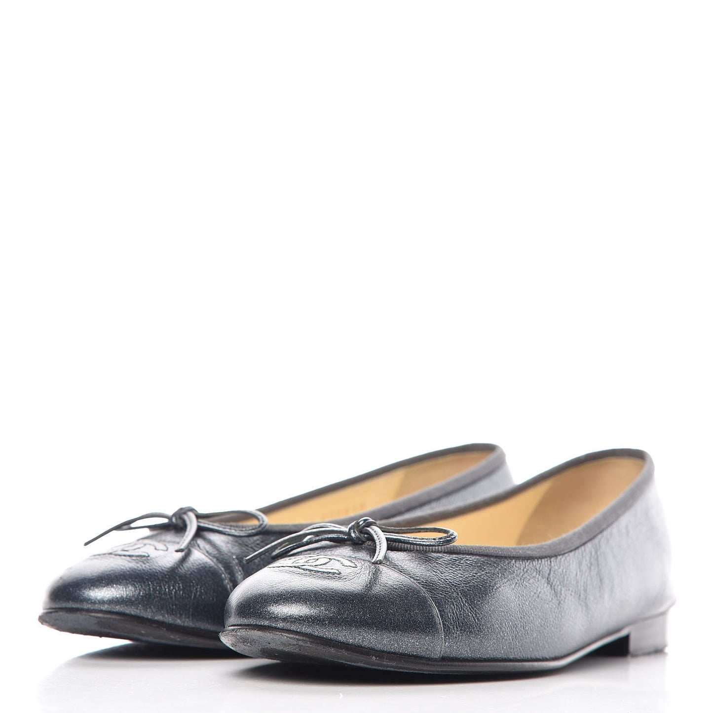 Metallic Calfskin Cap Toe CC Ballerina Flats 38.5 Silver