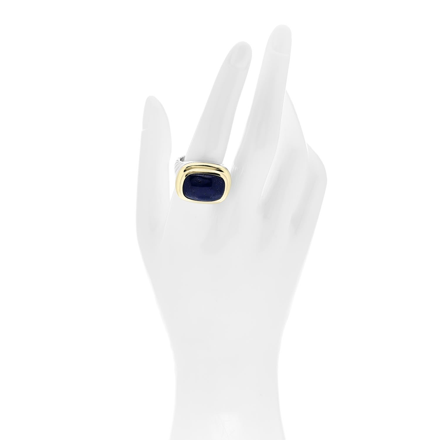 David Yurman Sterling Silver 18K Yellow Gold Lapis Lazuli Waverly Ring 57 8 2 of 5
