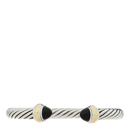 David Yurman Sterling Silver 14K Yellow Gold Black Onyx 7mm Cable Classics Bracelet 1 of 3