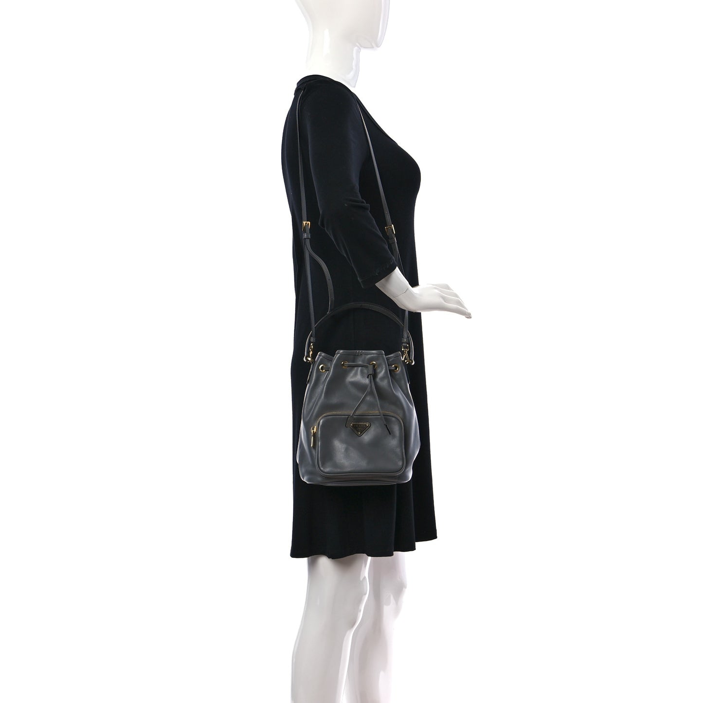 Light Calfskin Saffiano Mini Bucket Crossbody Bag Marmo