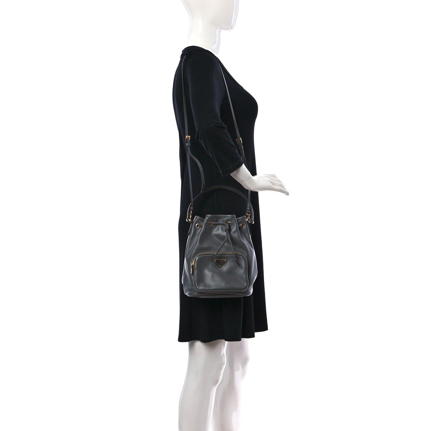 Prada Light Calfskin Saffiano Mini Bucket Crossbody Bag Marmo 2 of 8