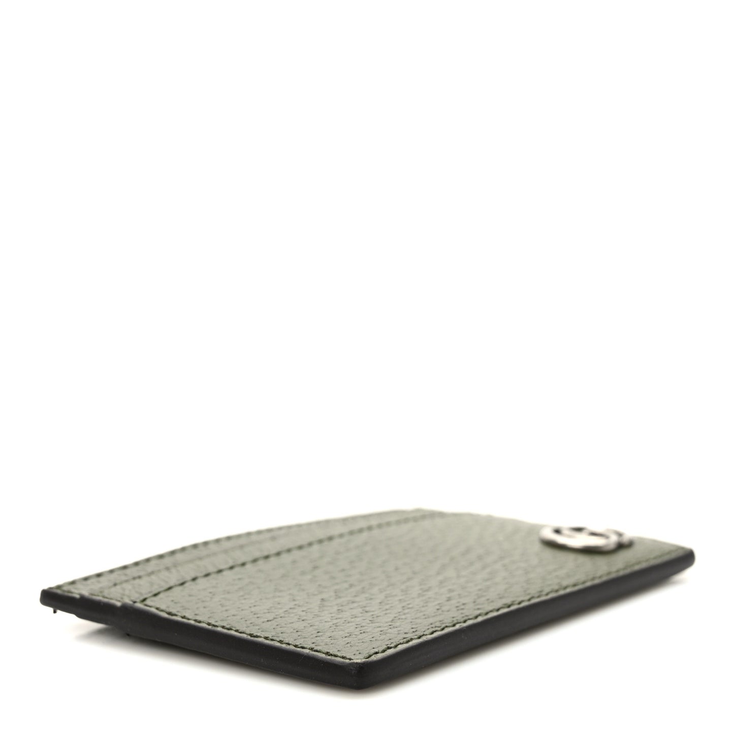 Textured Dollar Calfskin GG Marmont Card Holder Military Wood