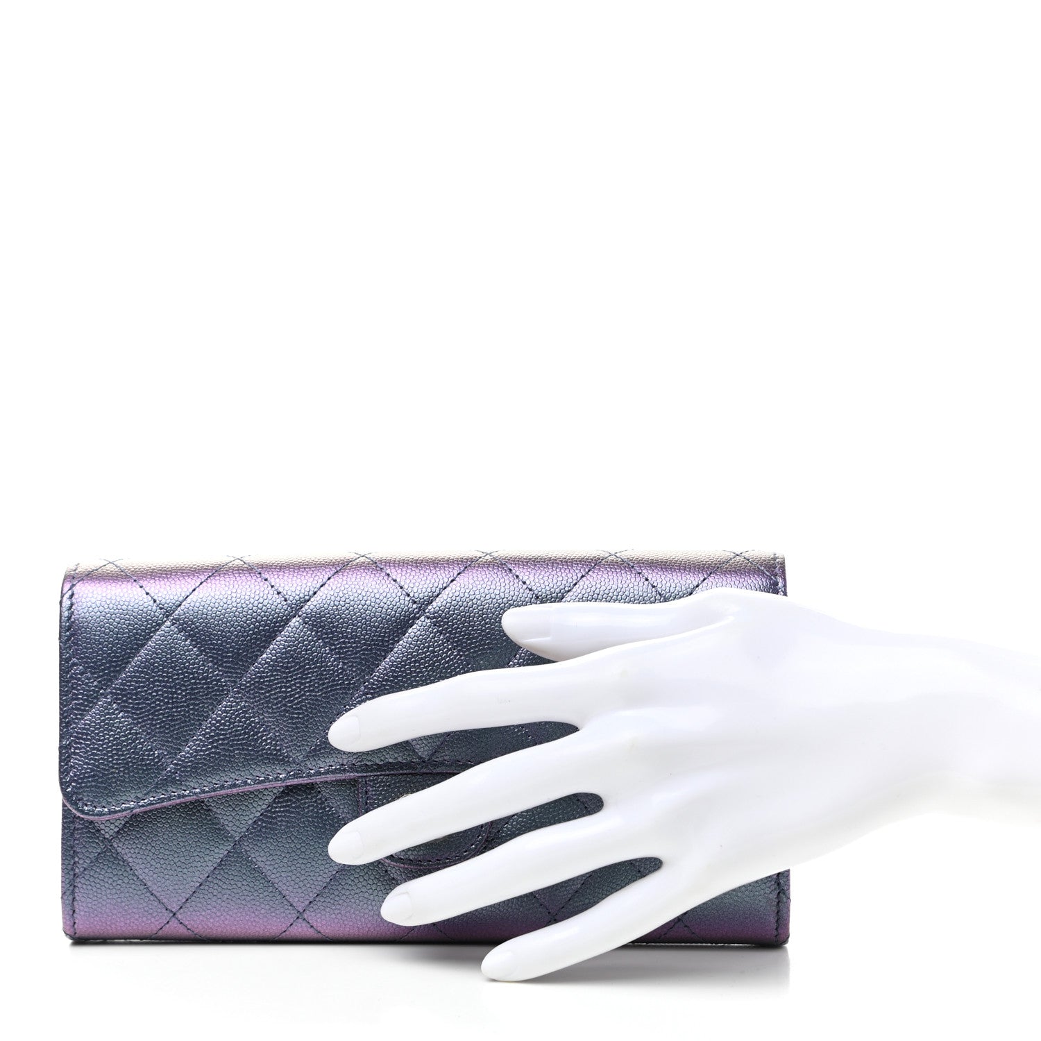 Chanel Iridescent Caviar Quilted Large Gusset Flap Wallet Dark Blue 2 of 8