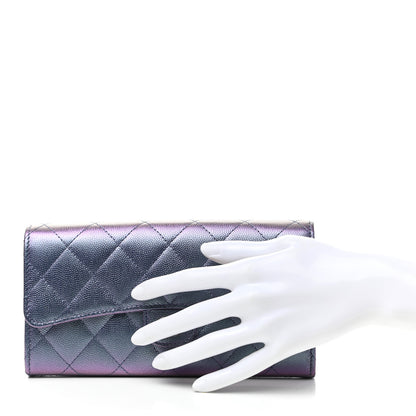 Chanel Iridescent Caviar Quilted Large Gusset Flap Wallet Dark Blue 2 of 8