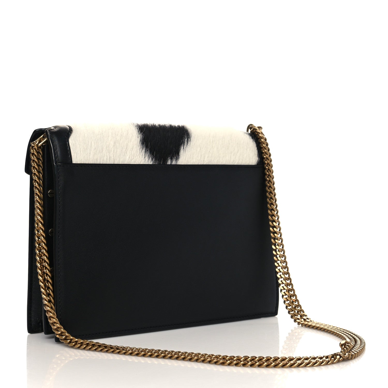 Saint Laurent Calf Hair Cow Print Monogram Cassandra Clasp Bag Black White 2 of 5