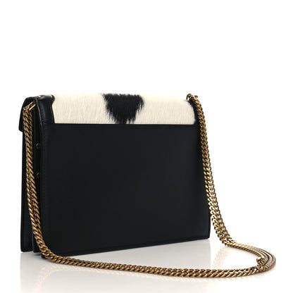 Saint Laurent Calf Hair Cow Print Monogram Cassandra Clasp Bag Black White 2 of 5