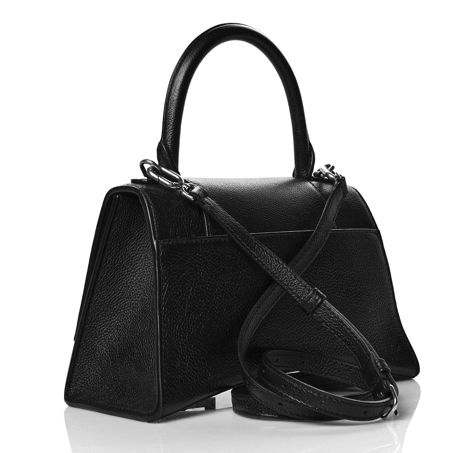 Grained Calfskin Small Hourglass Top Handle Bag Black
