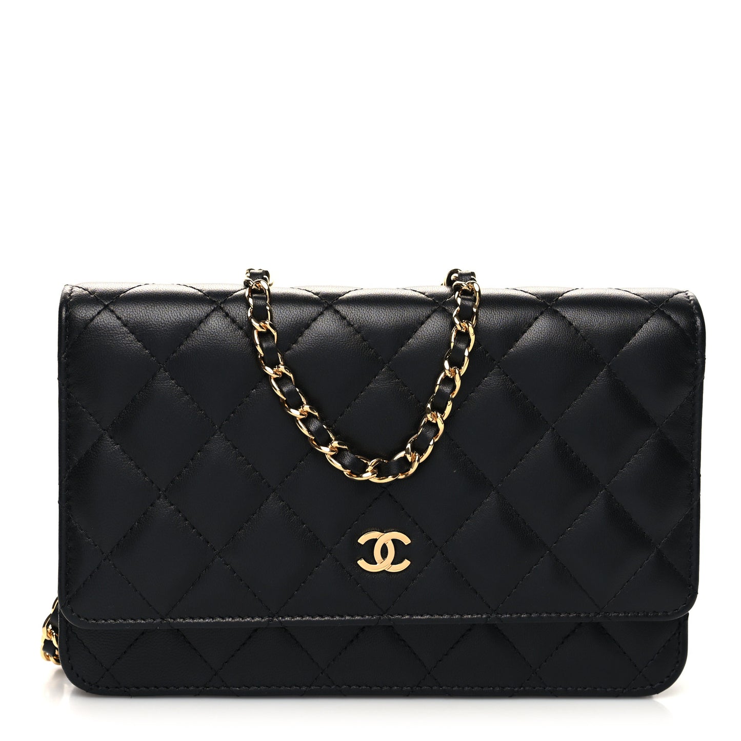 Lambskin Quilted Wallet On Chain WOC Black