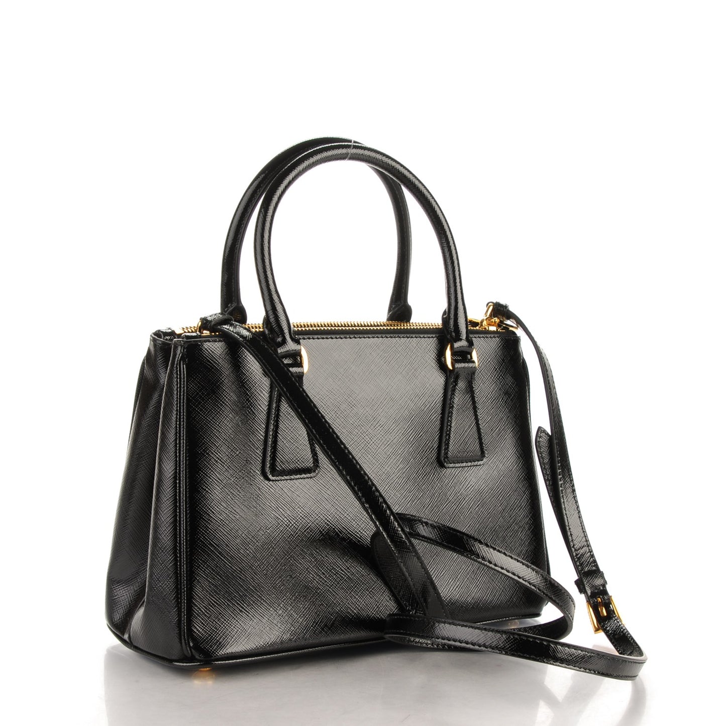 Saffiano Vernice Mini Galleria Double Zip Tote Black