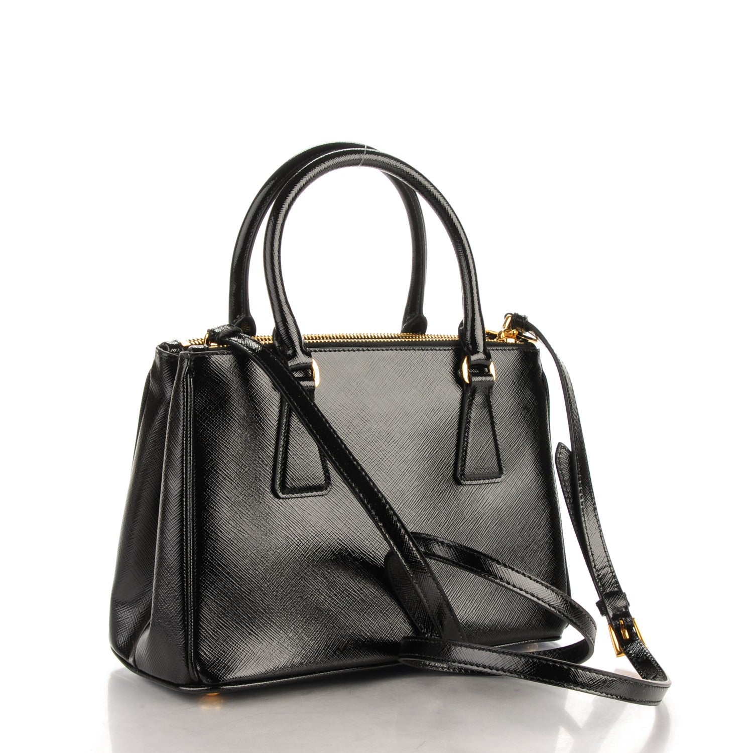 Prada Saffiano Vernice Mini Galleria Double Zip Tote Black 3 of 8