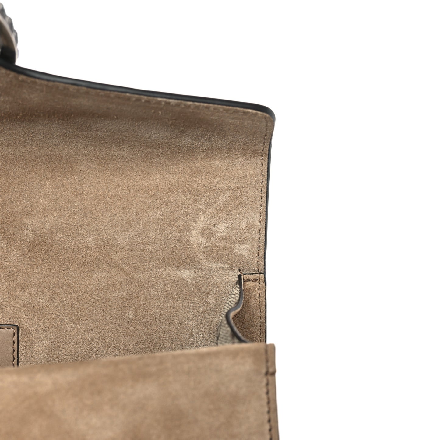 GG Supreme Monogram Suede Crystal Small Dionysus Shoulder Bag Beige Ebony Taupe