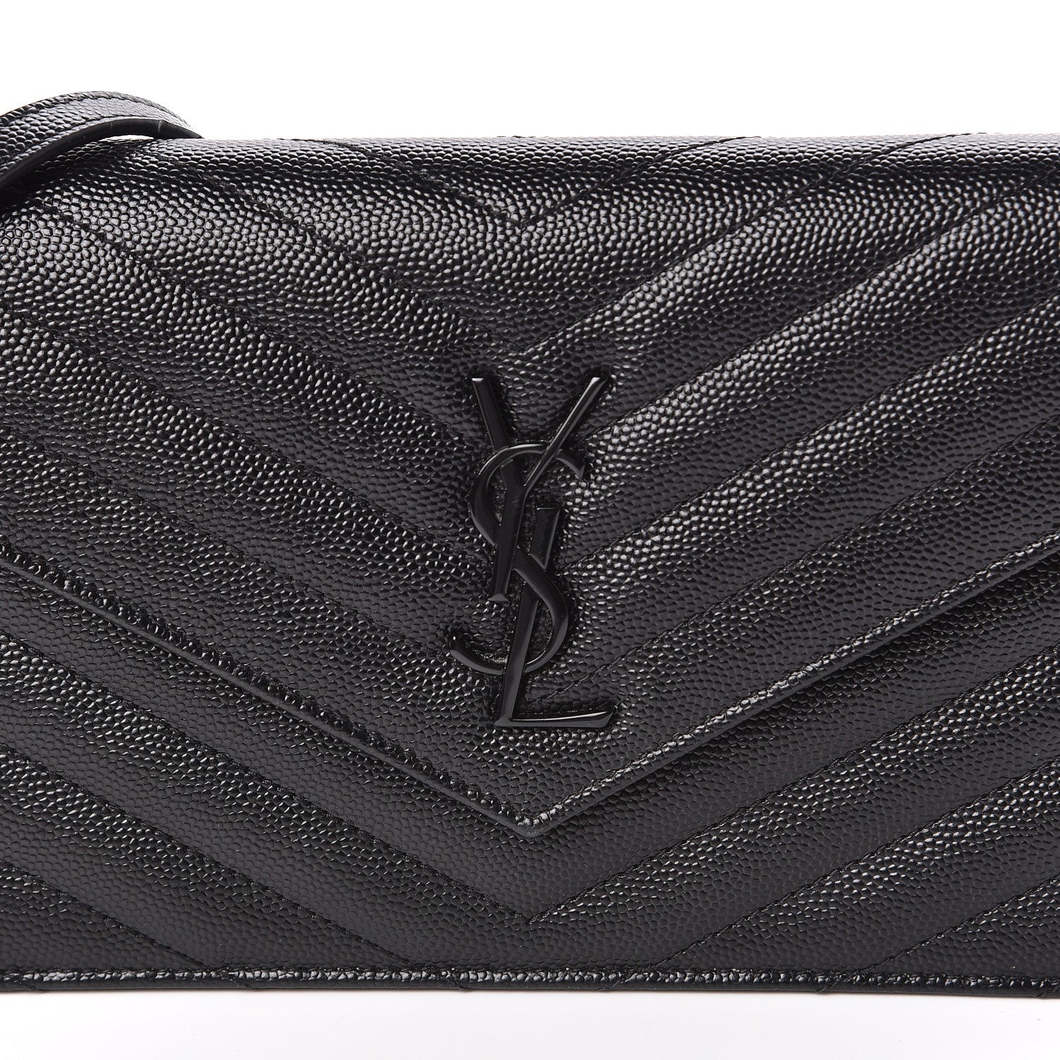 Saint Laurent Grain De Poudre Matelasse Chevron Monogram Envelope Chain Wallet Black 10 of 11