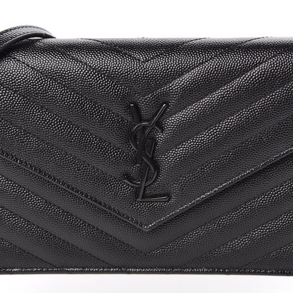 Saint Laurent Grain De Poudre Matelasse Chevron Monogram Envelope Chain Wallet Black 10 of 11