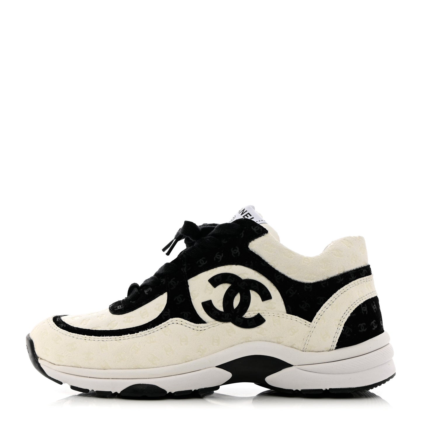 Suede Calfskin Printed CC Sneakers 37 Black White
