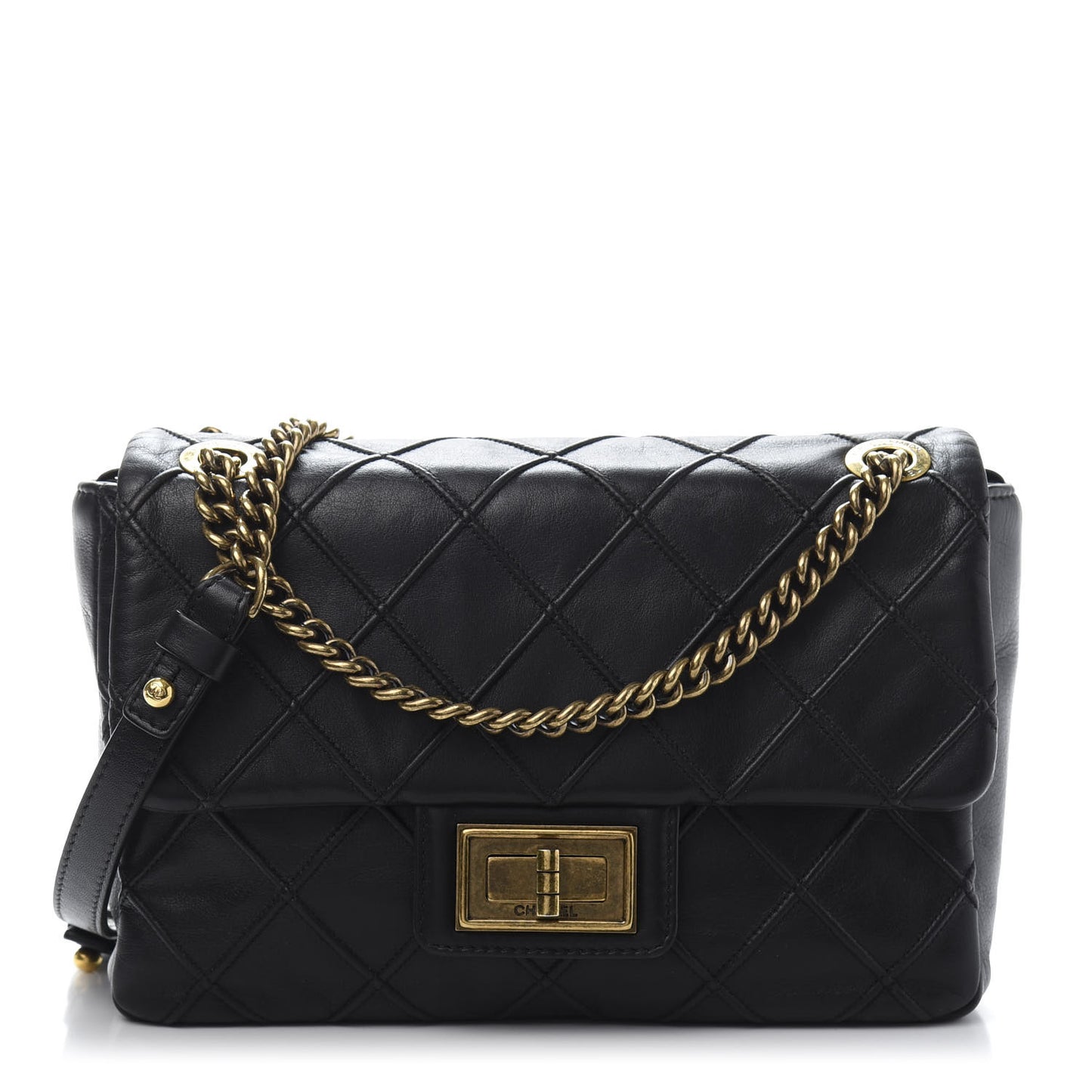 Calfskin Diamond Debossed Medium Cosmos Flap Black
