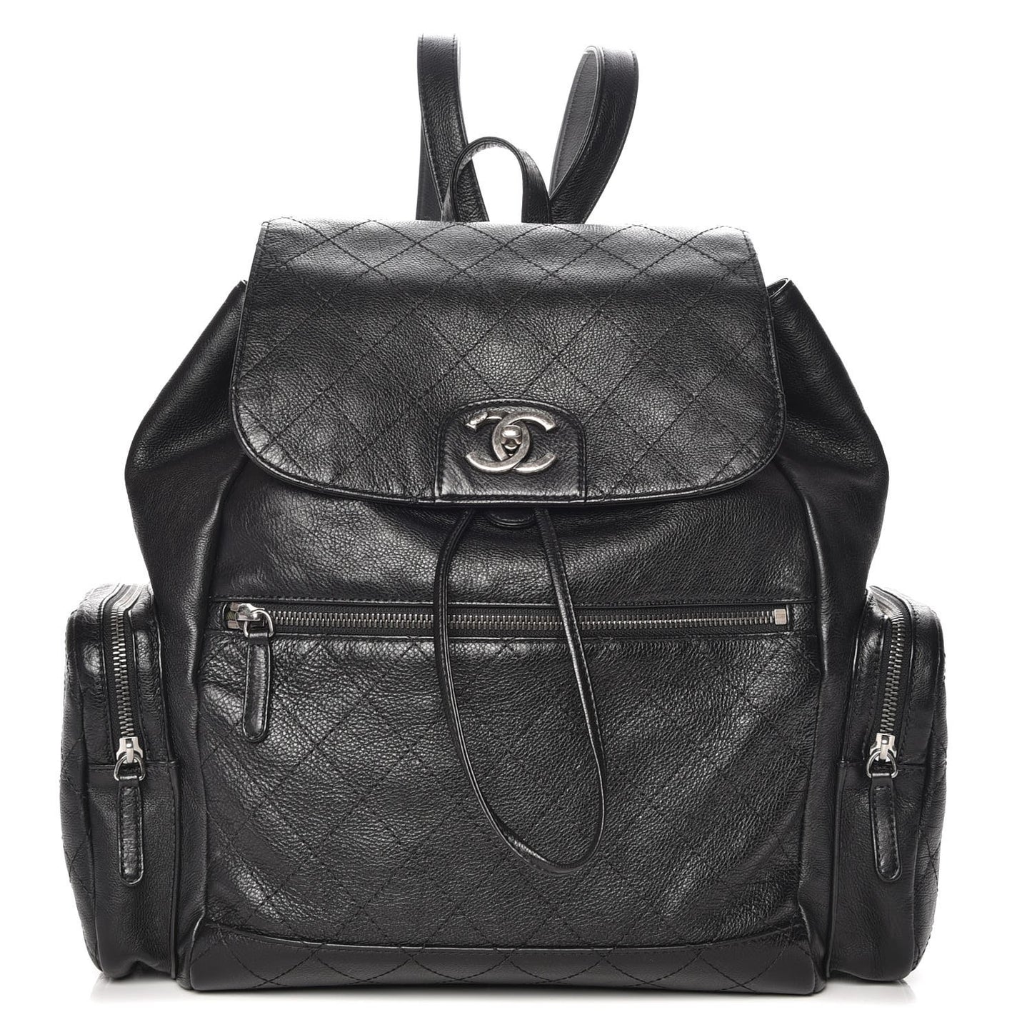 Grained Calfskin Pocket Backpack Black