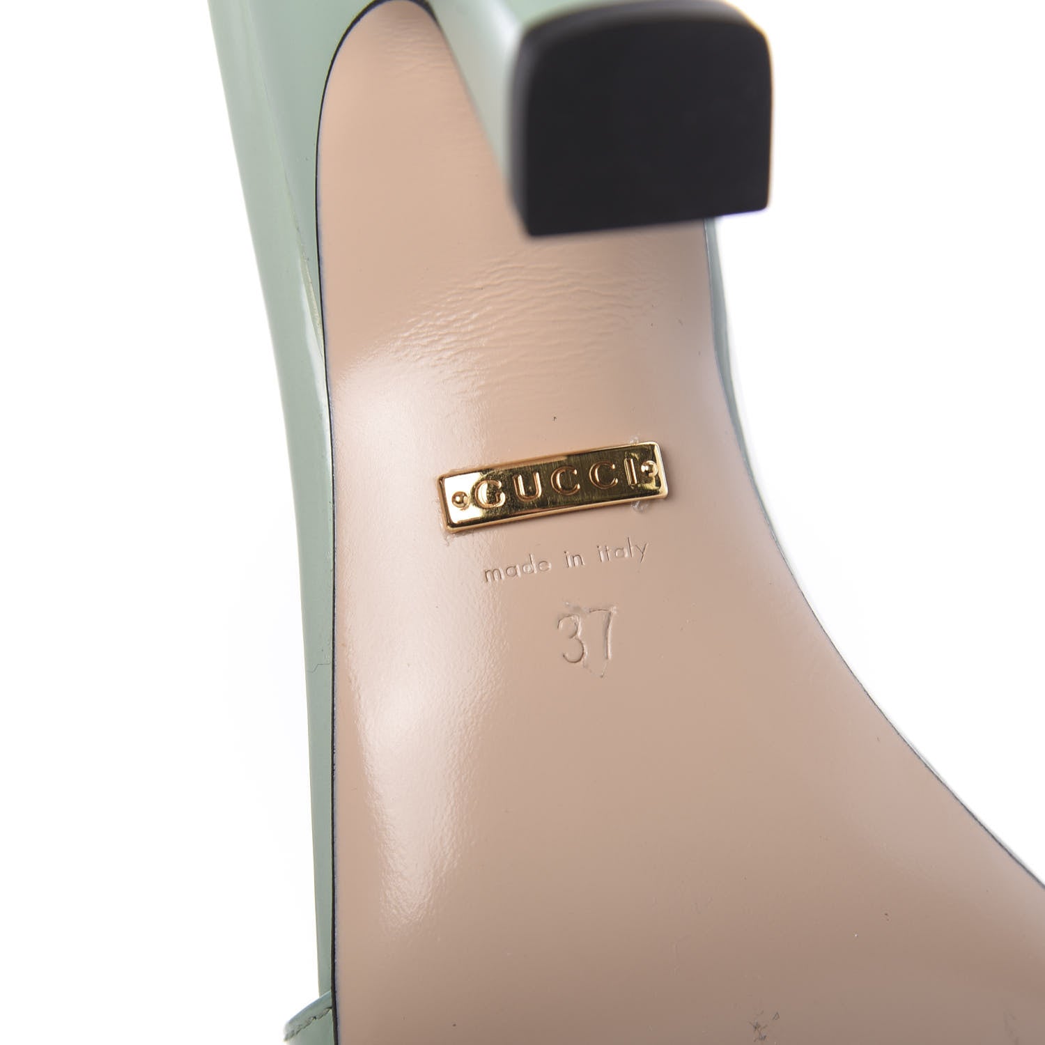 Gucci Nappa Dora Tiger Head Mid Heel Slide Sandals 37 Aqua Green 8 of 10