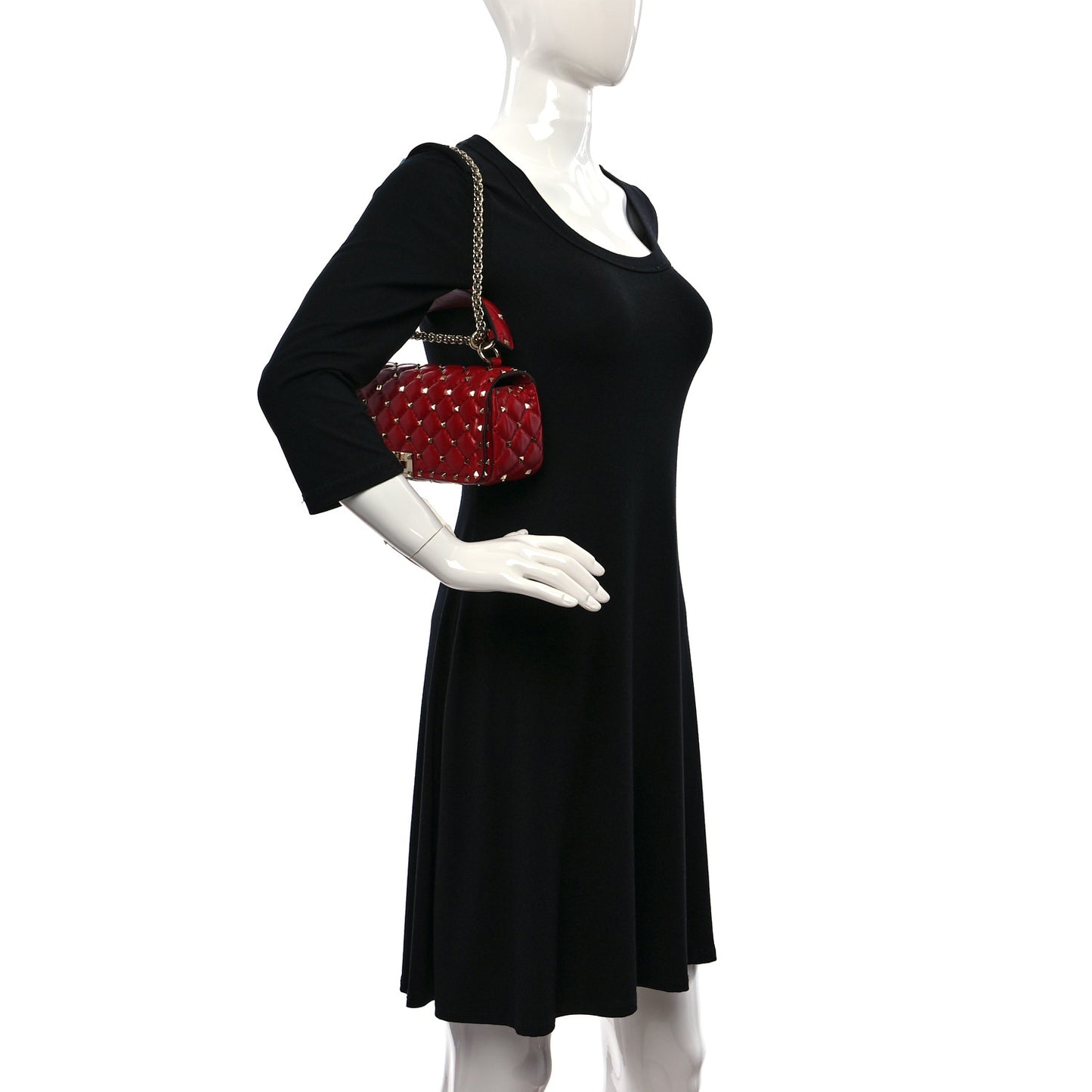 Calfskin Rockstud Spike Convertible Shoulder Bag Rosso Valentino