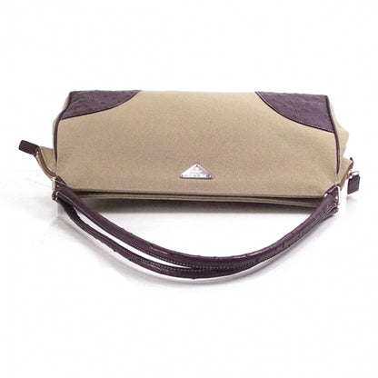 Prada Canvas Ostrich Tote Tan Purple 5 of 10