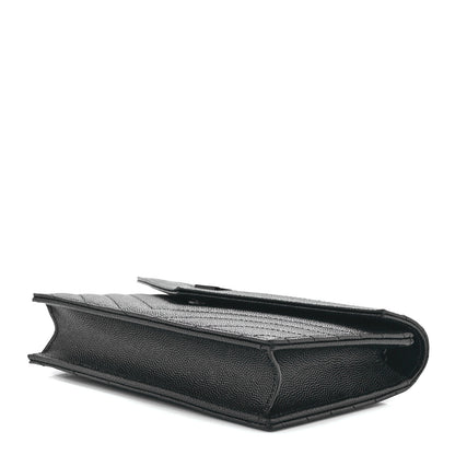 Saint Laurent Grain De Poudre Matelasse Chevron Monogram Monochrome Envelope Chain Wallet Black 9 of 11