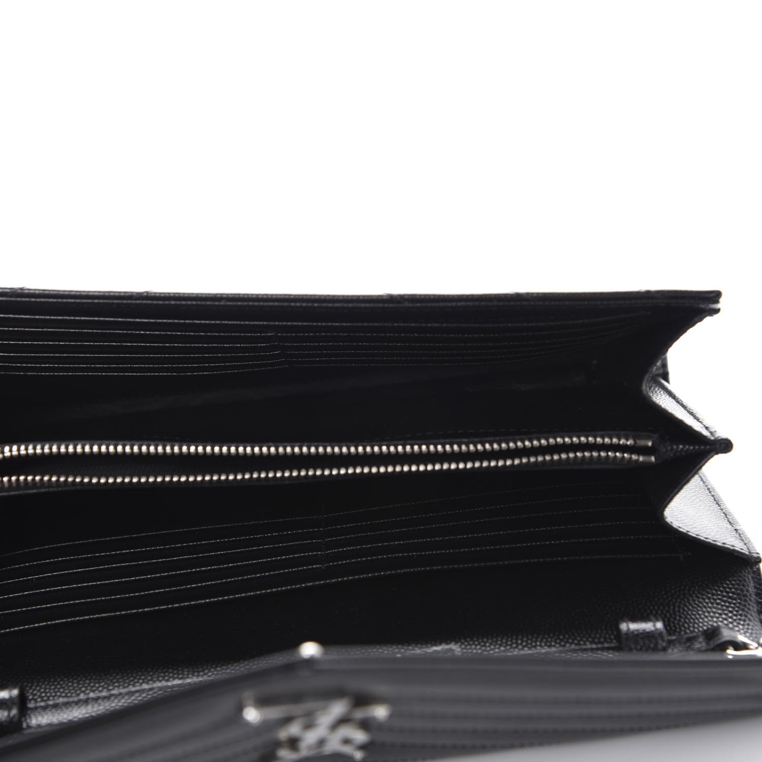 Saint Laurent Grain De Poudre Matelasse Chevron Monogram Chain Wallet Black 6 of 12