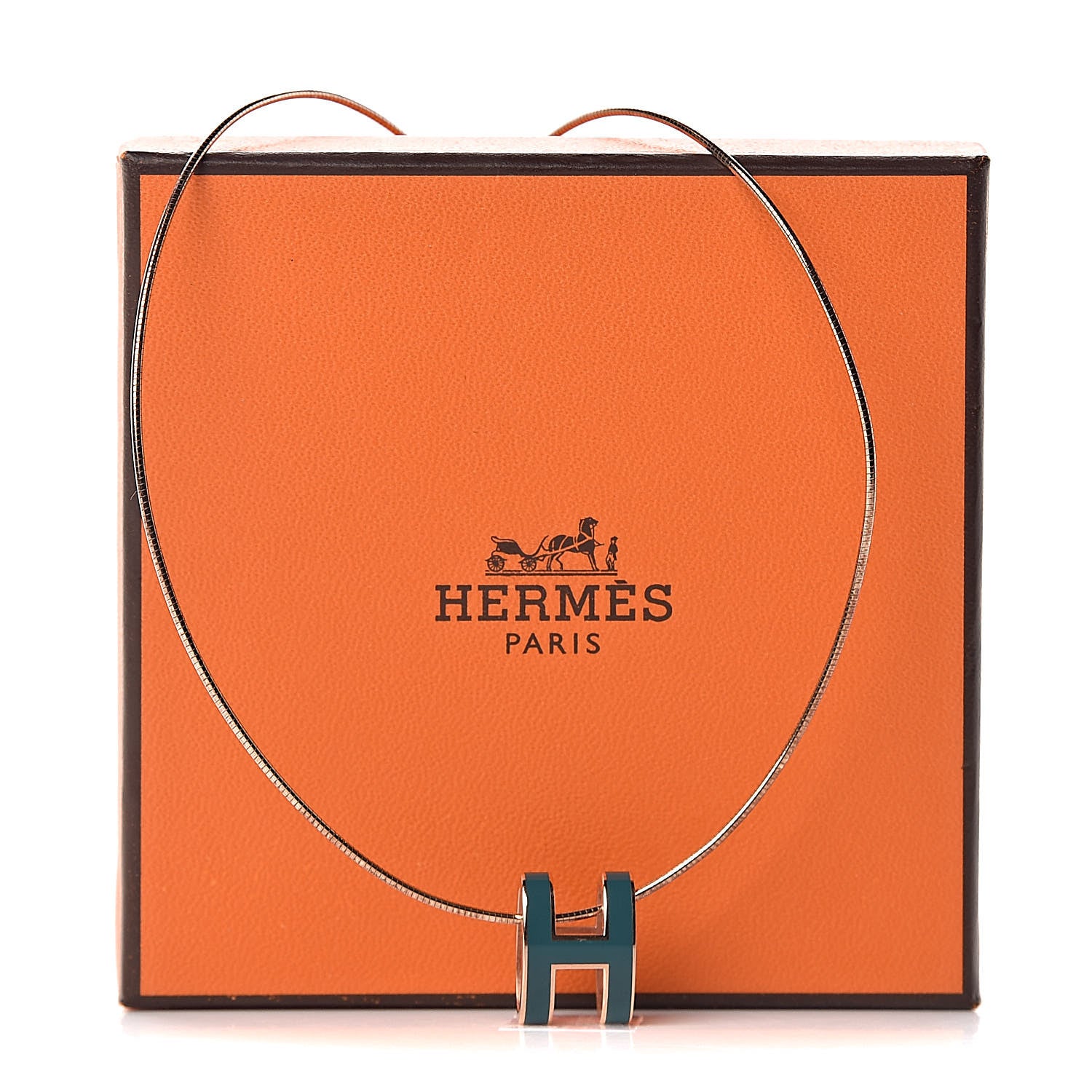 Hermes Lacquered Rose Gold Pop H Pendant Necklace Turquoise 6 of 6