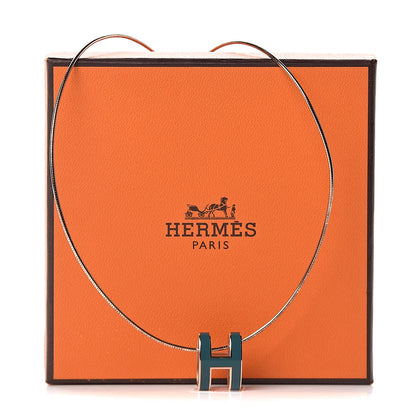 Hermes Lacquered Rose Gold Pop H Pendant Necklace Turquoise 6 of 6