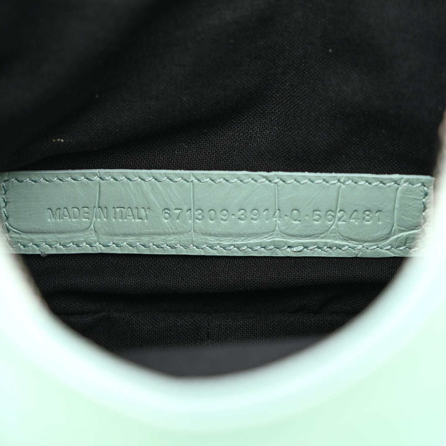 Extra Supple Calfskin Crocodile Embossed Le Cagole Shoulder Bag XS Green Acqua