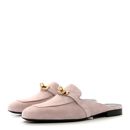Hermes Suede Goatskin Oz Mules 39.5 Rose Porcelaine 3 of 7