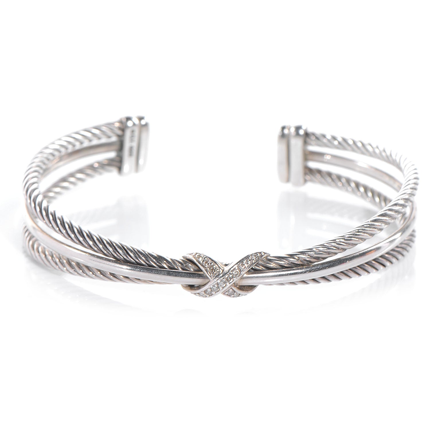 David Yurman Sterling Silver Diamond Crossover X Cuff 1 of 6