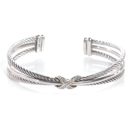 David Yurman Sterling Silver Diamond Crossover X Cuff 1 of 6