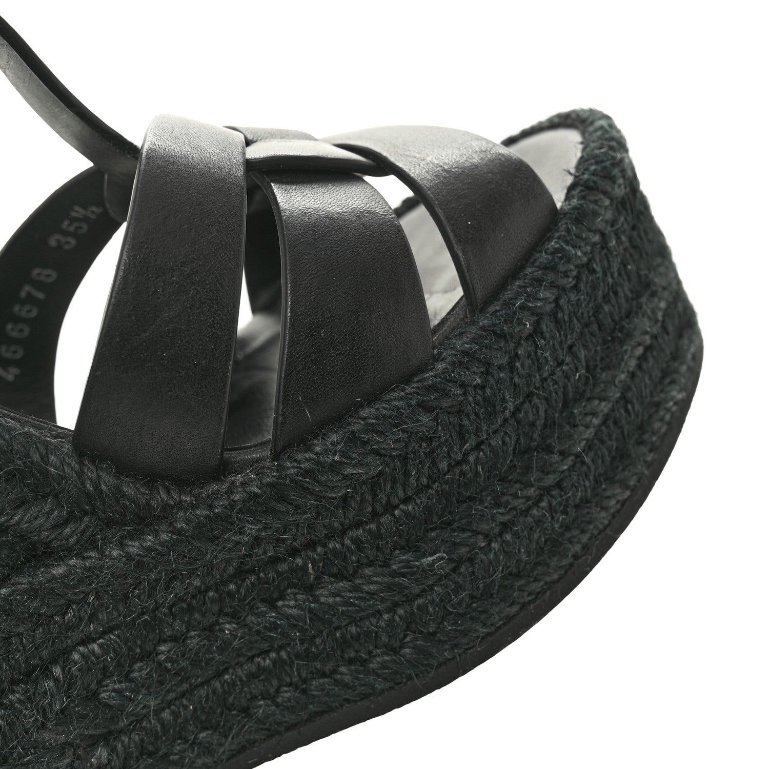 Saint Laurent Calfskin Tribute 95 Platform Espadrille Wedge Sandals 35.5 Black 11 of 13