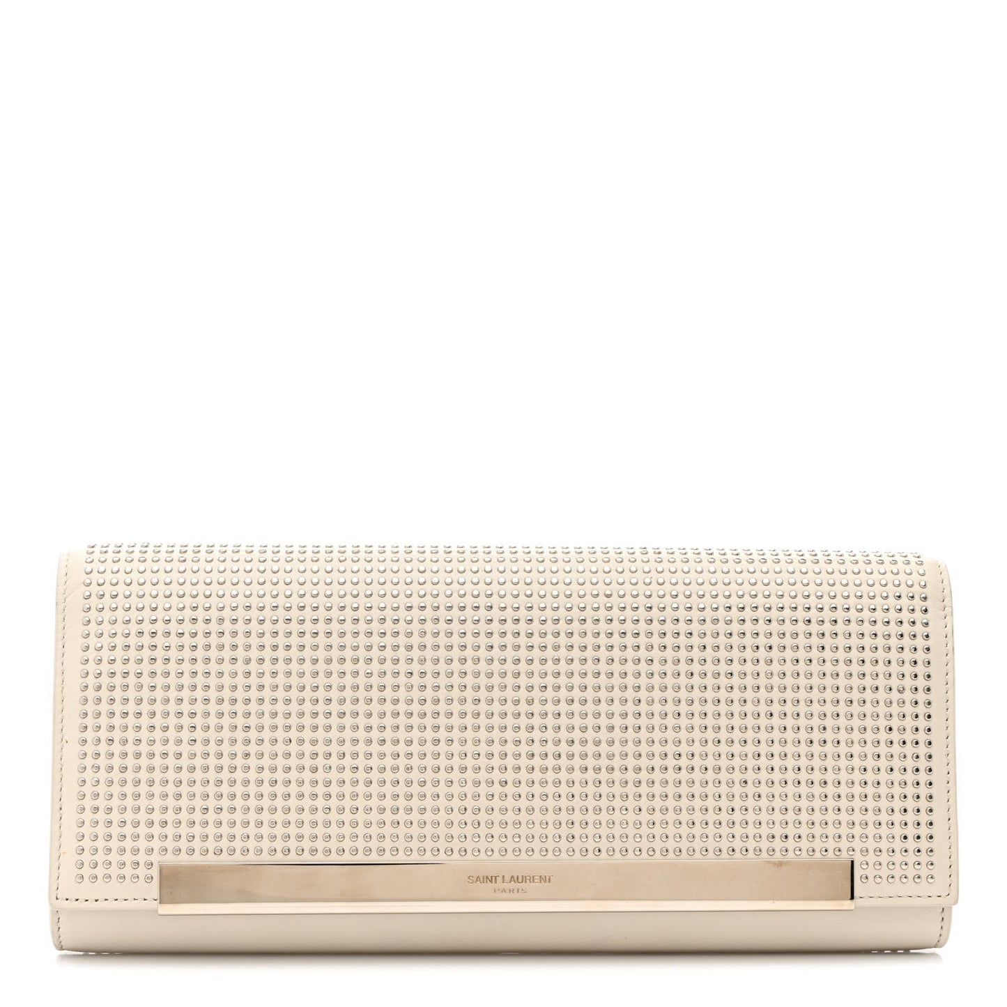 Calfskin Studded Lutetia Flap Clutch White