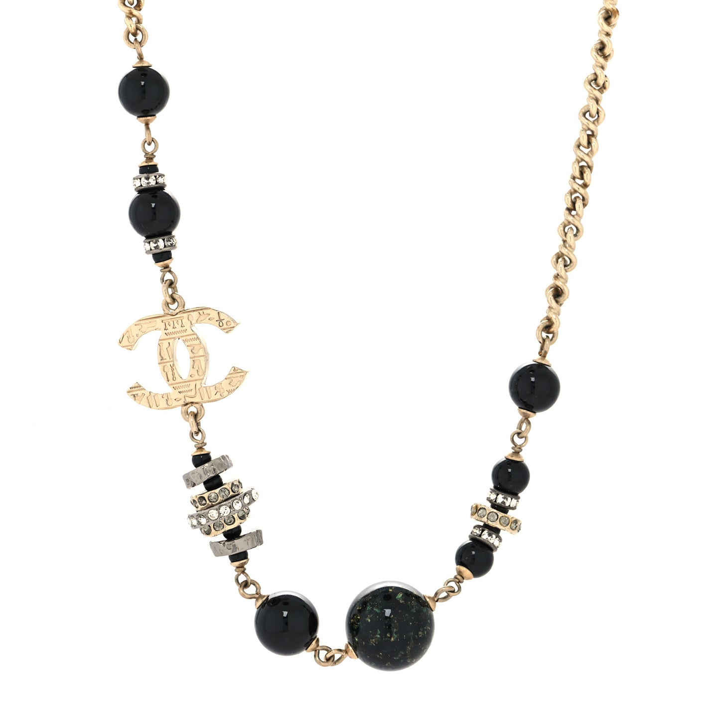 Crystal Bead Scarab CC Choker Necklace Black