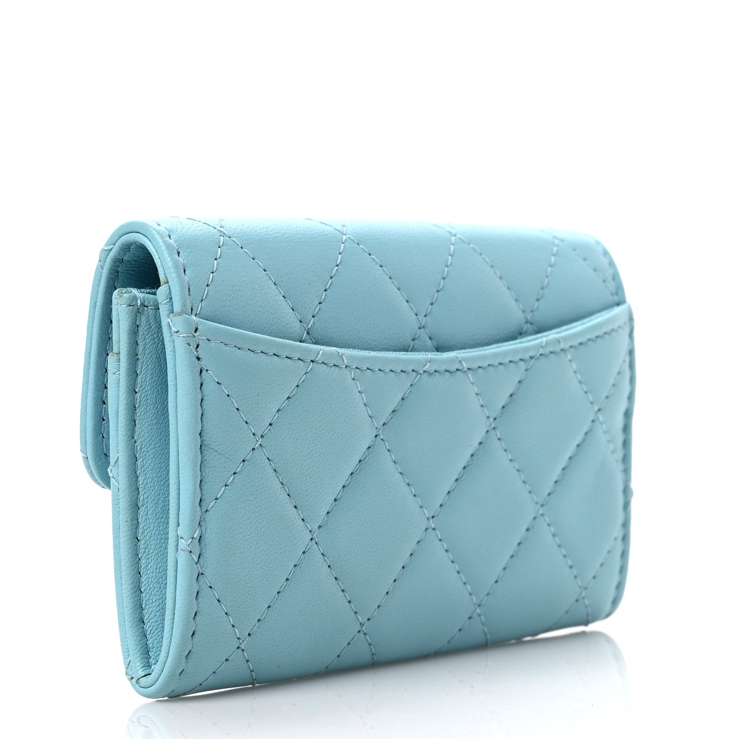 Chanel Lambskin Quilted Flap Card Holder Wallet Light Blue 3 of 8