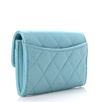 Chanel Lambskin Quilted Flap Card Holder Wallet Light Blue 3 of 8