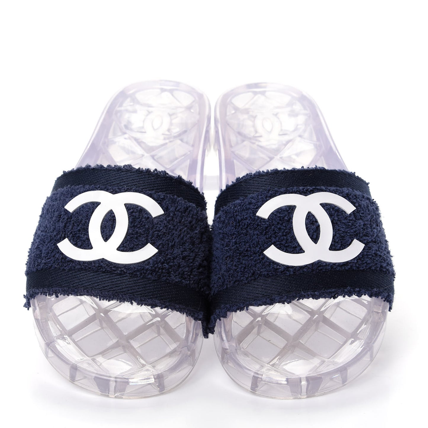 PVC Transparent Fabric CC Flat Slide Sandals 37 Navy