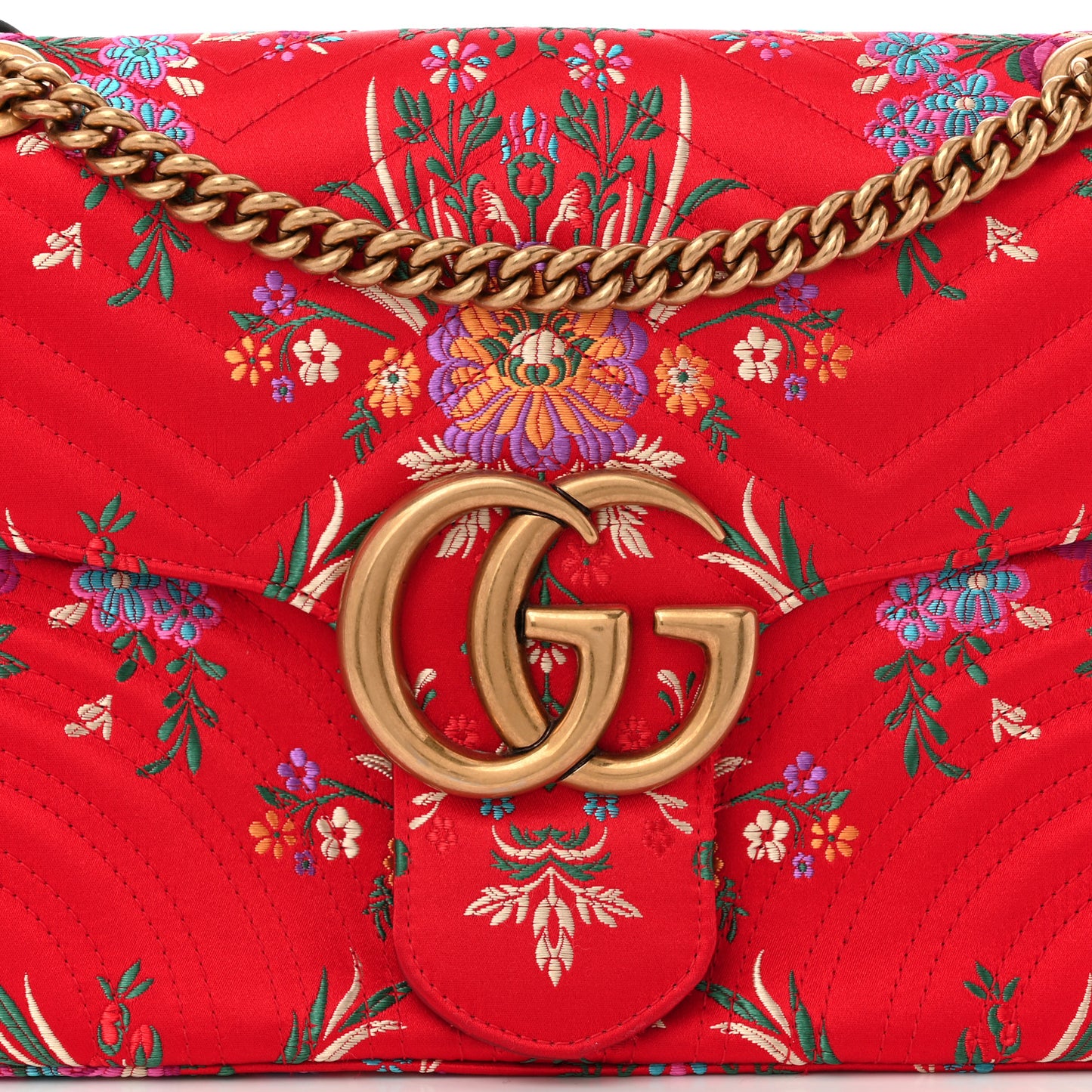 Jacquard Matelasse Floral Medium GG Marmont Shoulder Bag Red