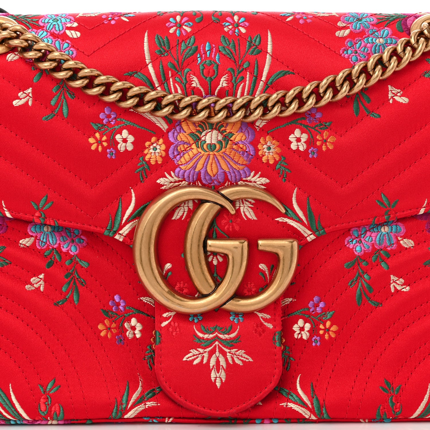 Gucci Jacquard Matelasse Floral Medium GG Marmont Shoulder Bag Red 8 of 12