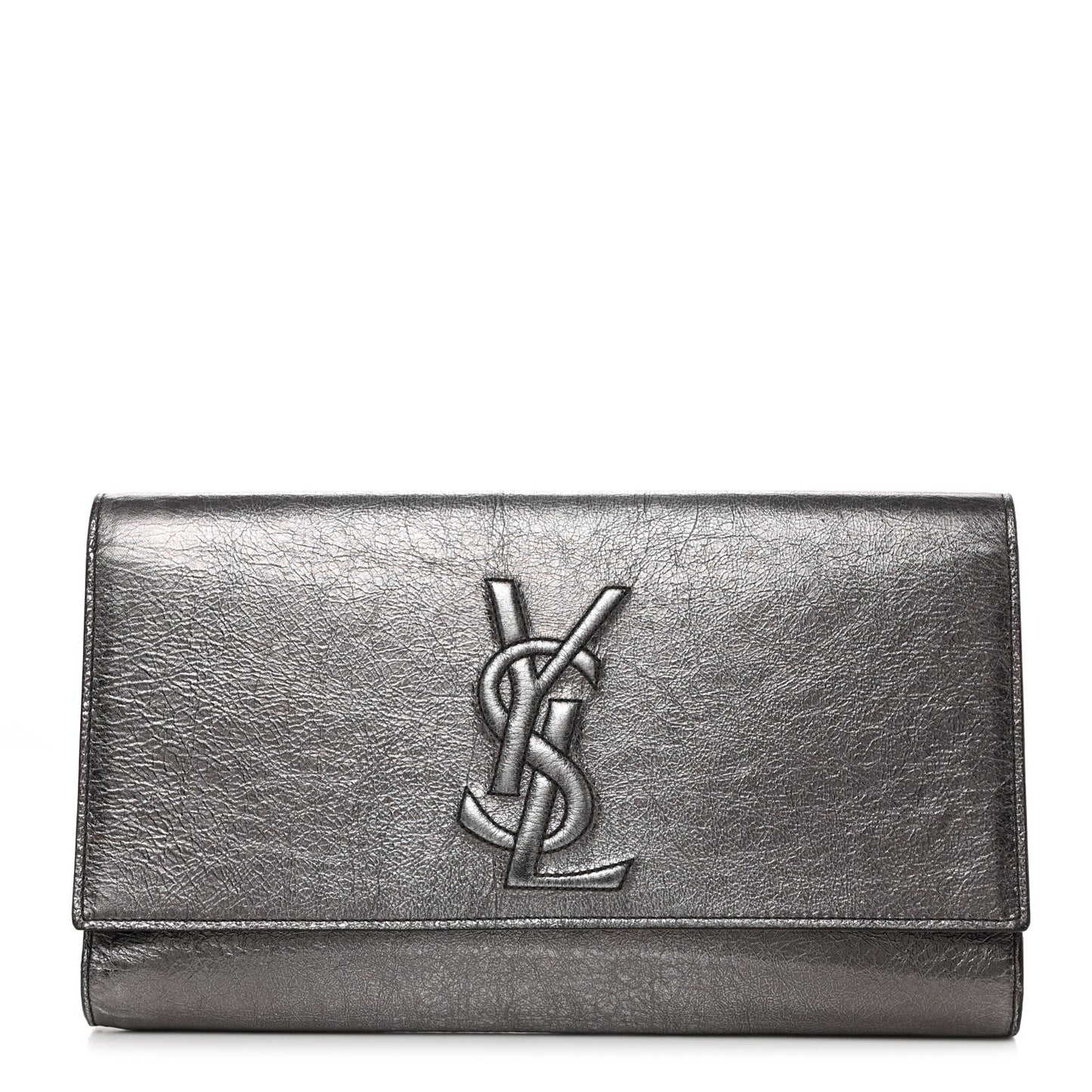 Metallic Calfskin Large Belle De Jour Clutch Dark Silver