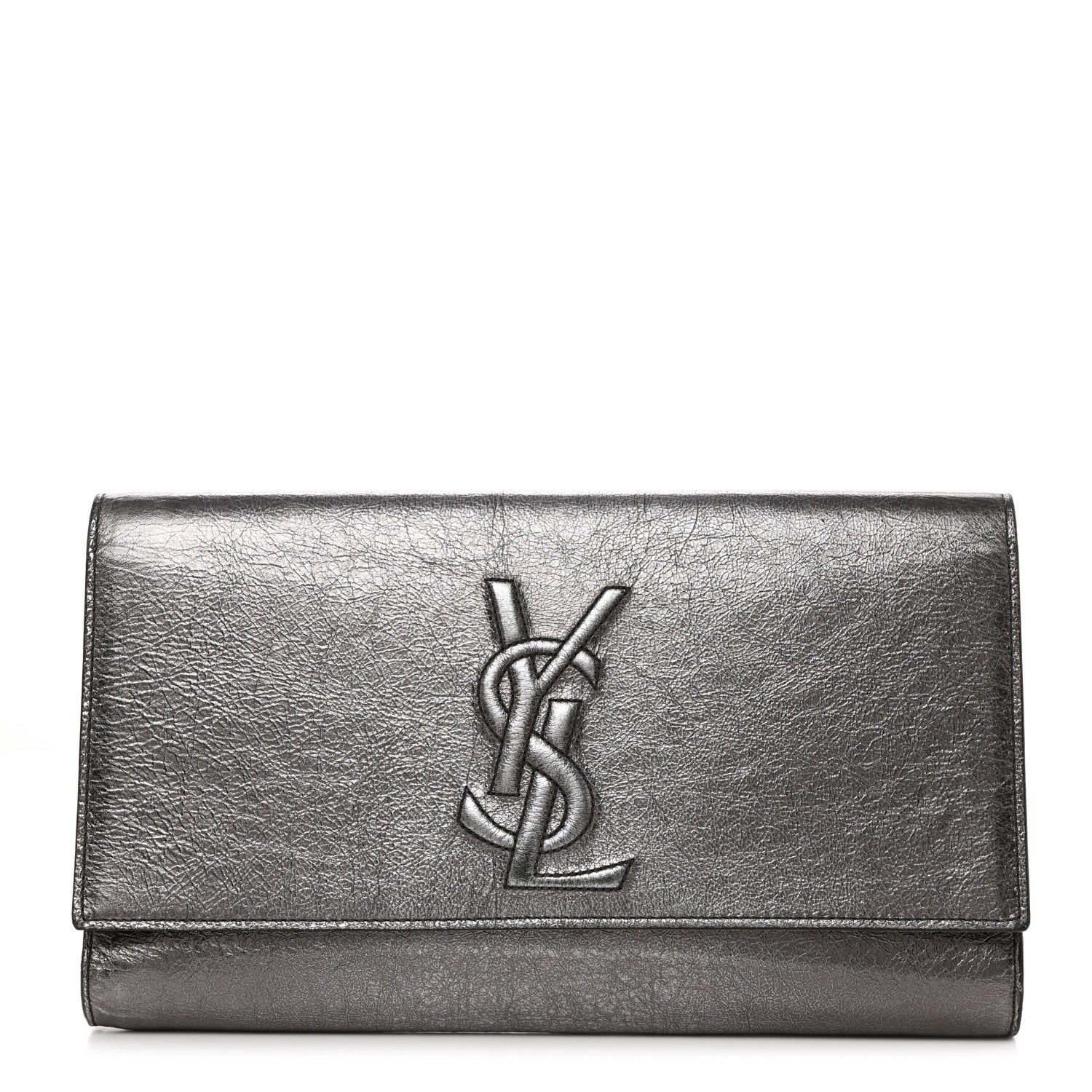 Saint Laurent Metallic Calfskin Large Belle De Jour Clutch Dark Silver 1 of 8