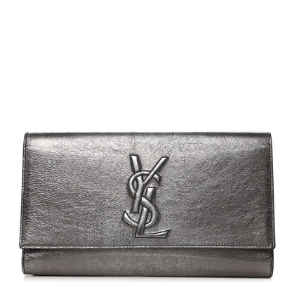 Saint Laurent Metallic Calfskin Large Belle De Jour Clutch Dark Silver 1 of 8
