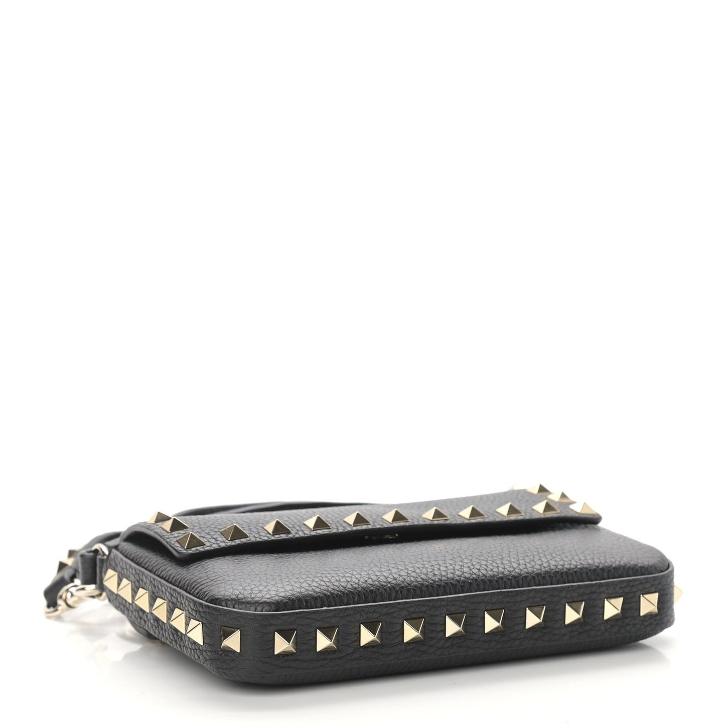 Grainy Calfskin Rockstud Crossbody Pouch Black