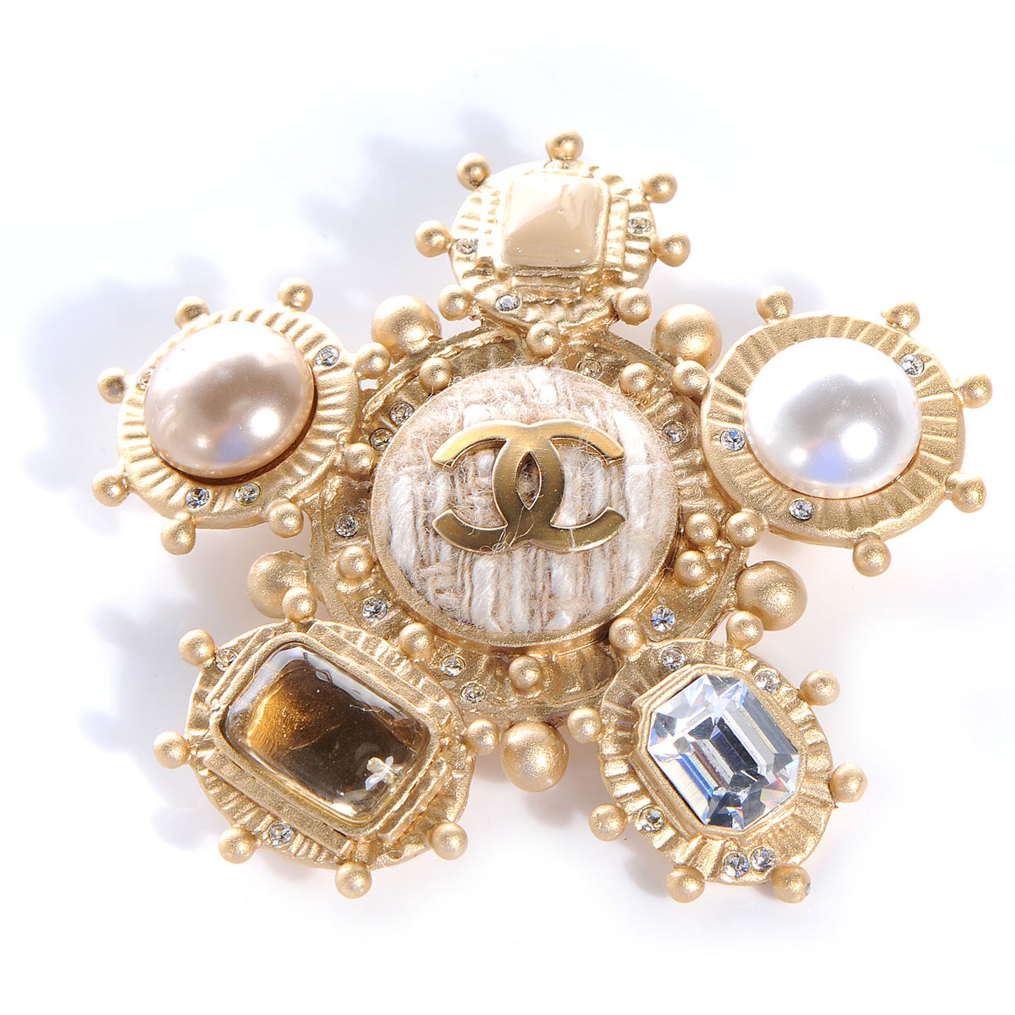 Gripoix Crystal Pearl Brooch Gold
