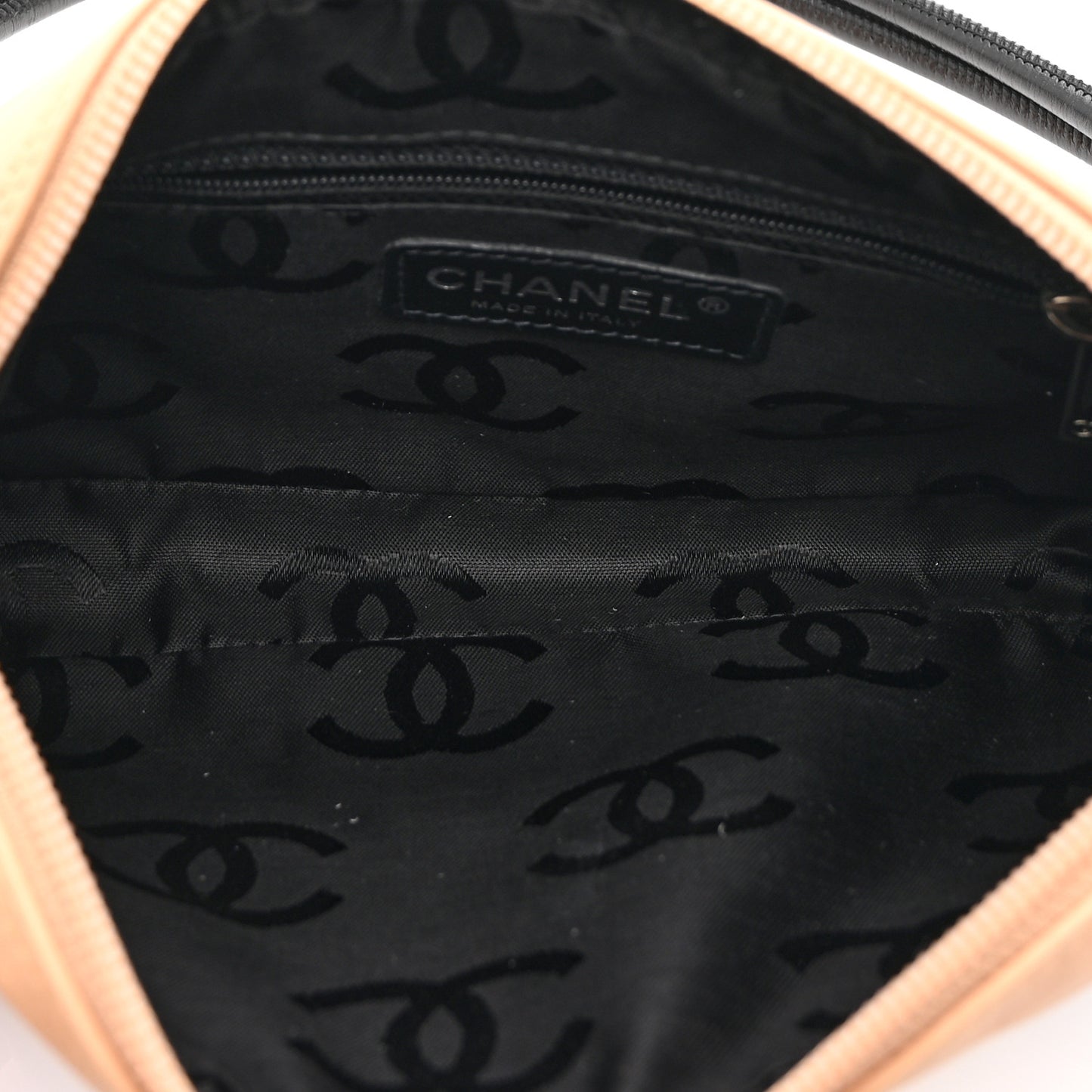Calfskin Quilted Cambon Pochette Beige Black