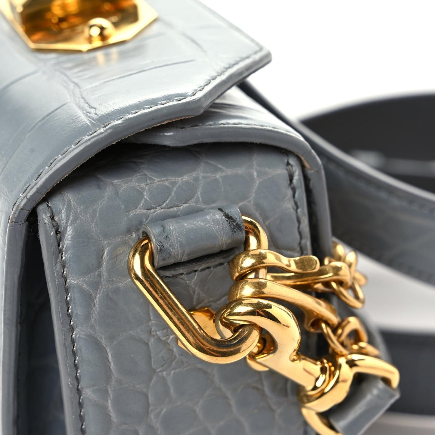 Calfskin Crocodile Embossed Box Shoulder Bag 16 Grey