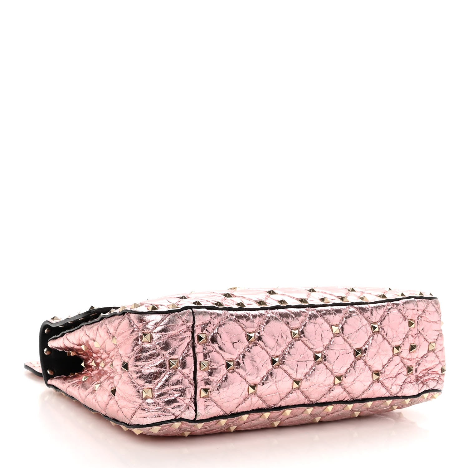 Valentino Garavani Metallic Wrinkled Lambskin Medium Rockstud Spike Shoulder Bag Lipstick 4 of 11