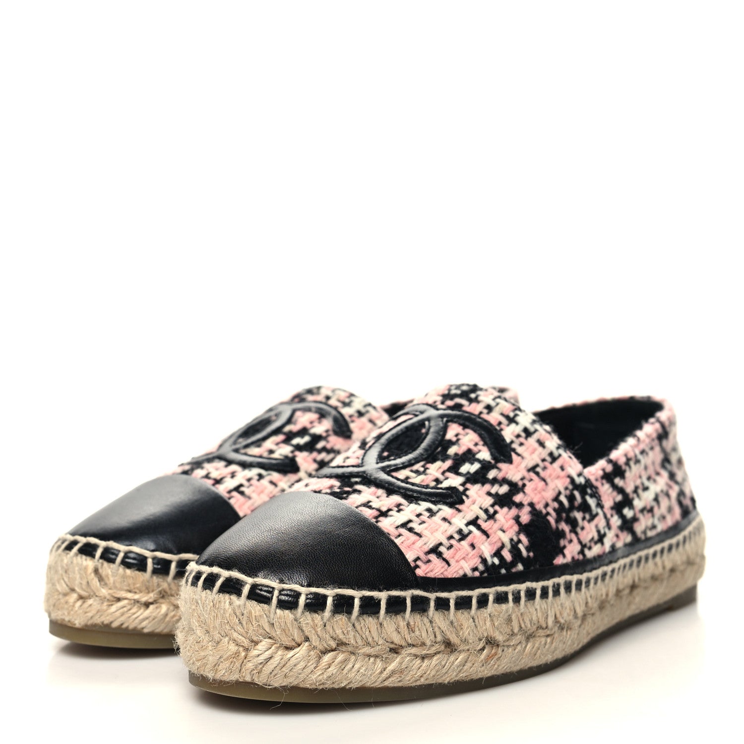 Chanel Tweed Lambskin CC Espadrilles 37 Pink Black 3 of 10