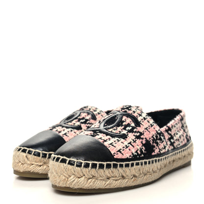 Chanel Tweed Lambskin CC Espadrilles 37 Pink Black 3 of 10