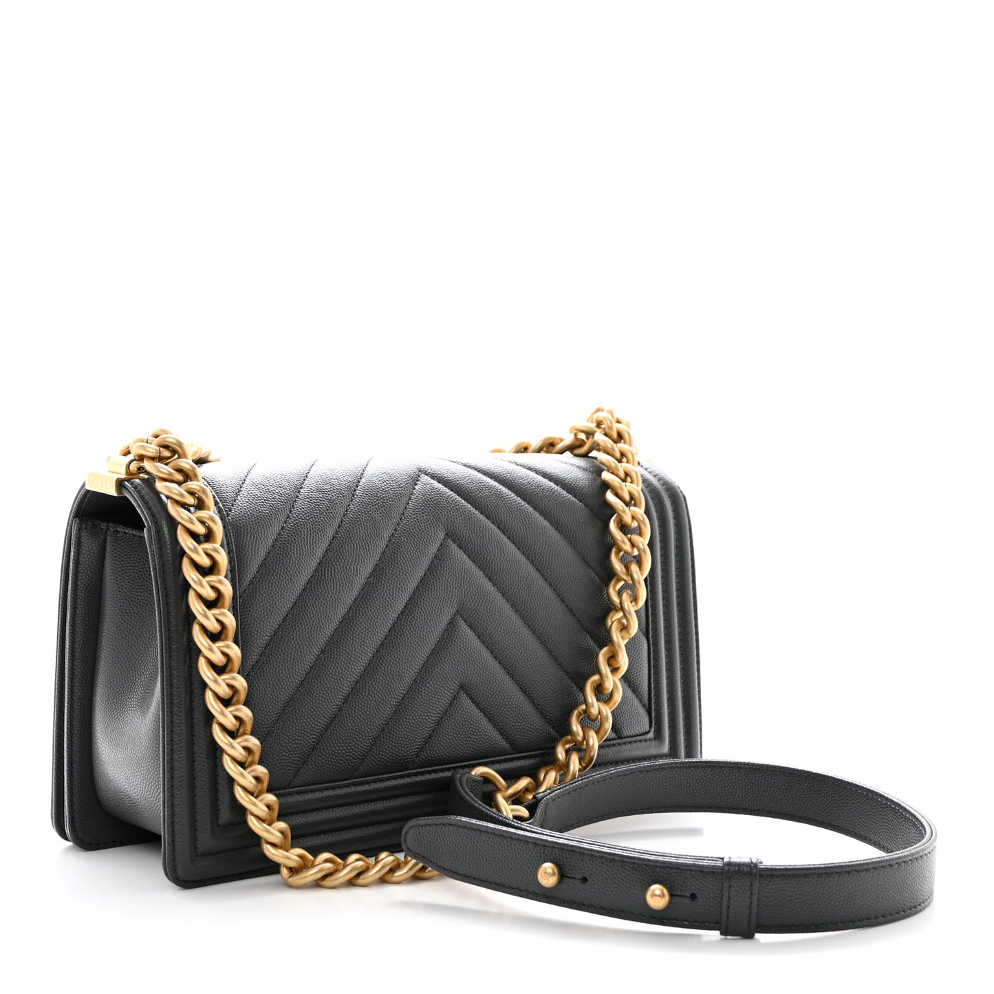 Caviar Chevron Quilted Medium Boy Flap Dark Grey
